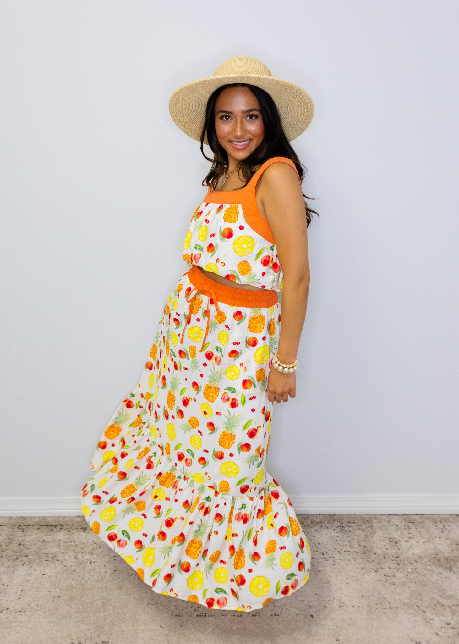 Fruit Print Maxi Skirt Set