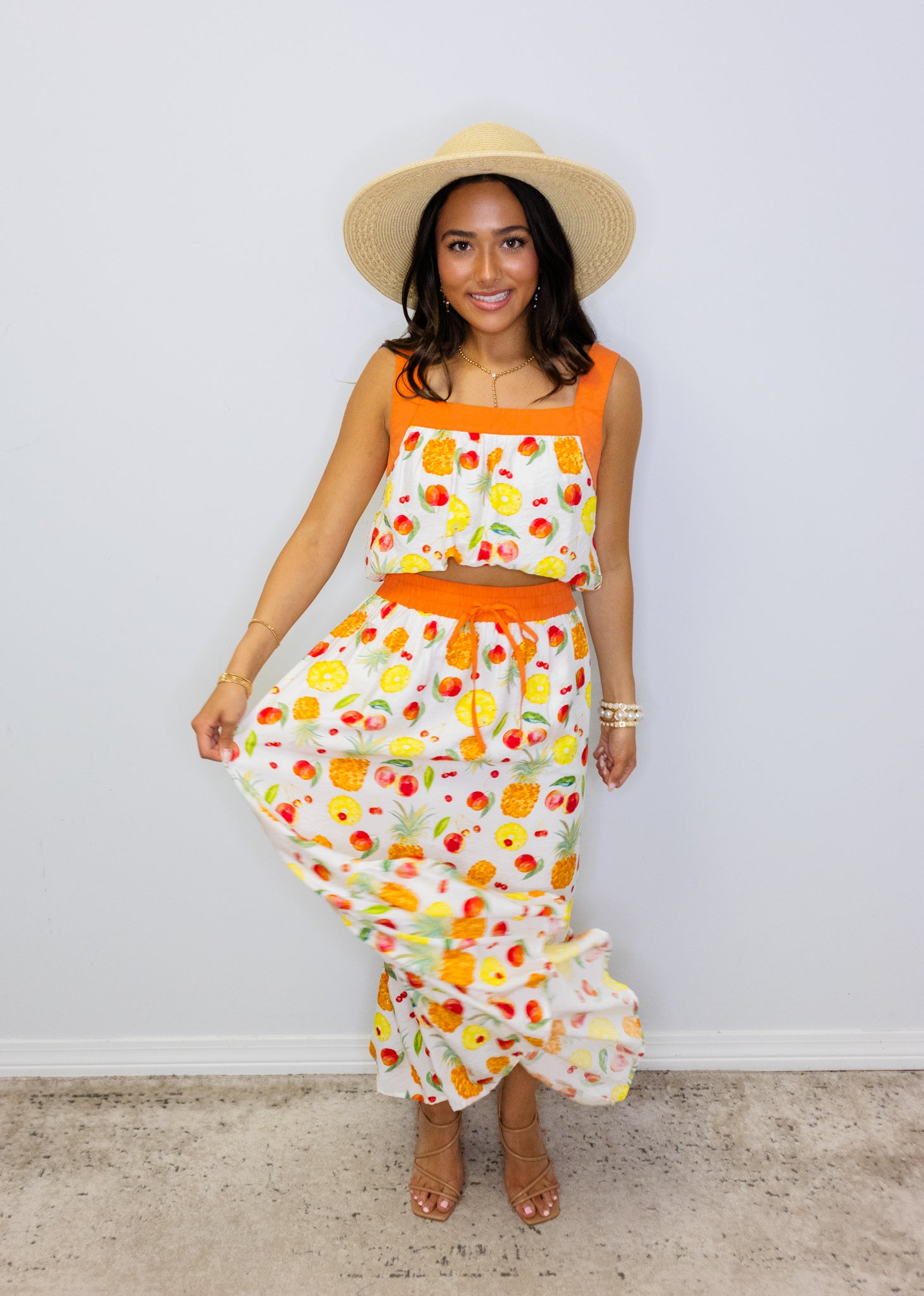 Fruit Print Maxi Skirt Set
