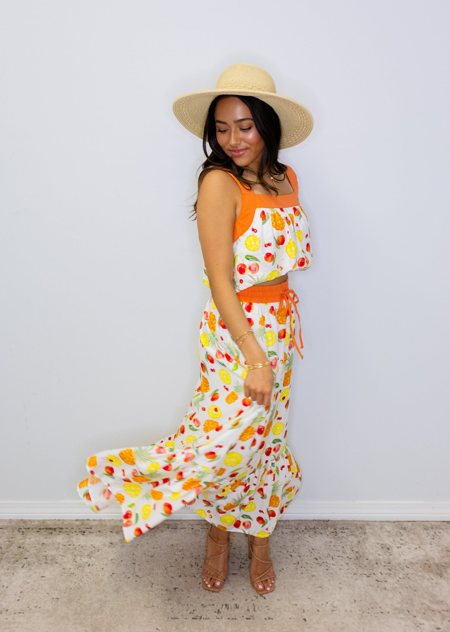 Fruit Print Maxi Skirt Set