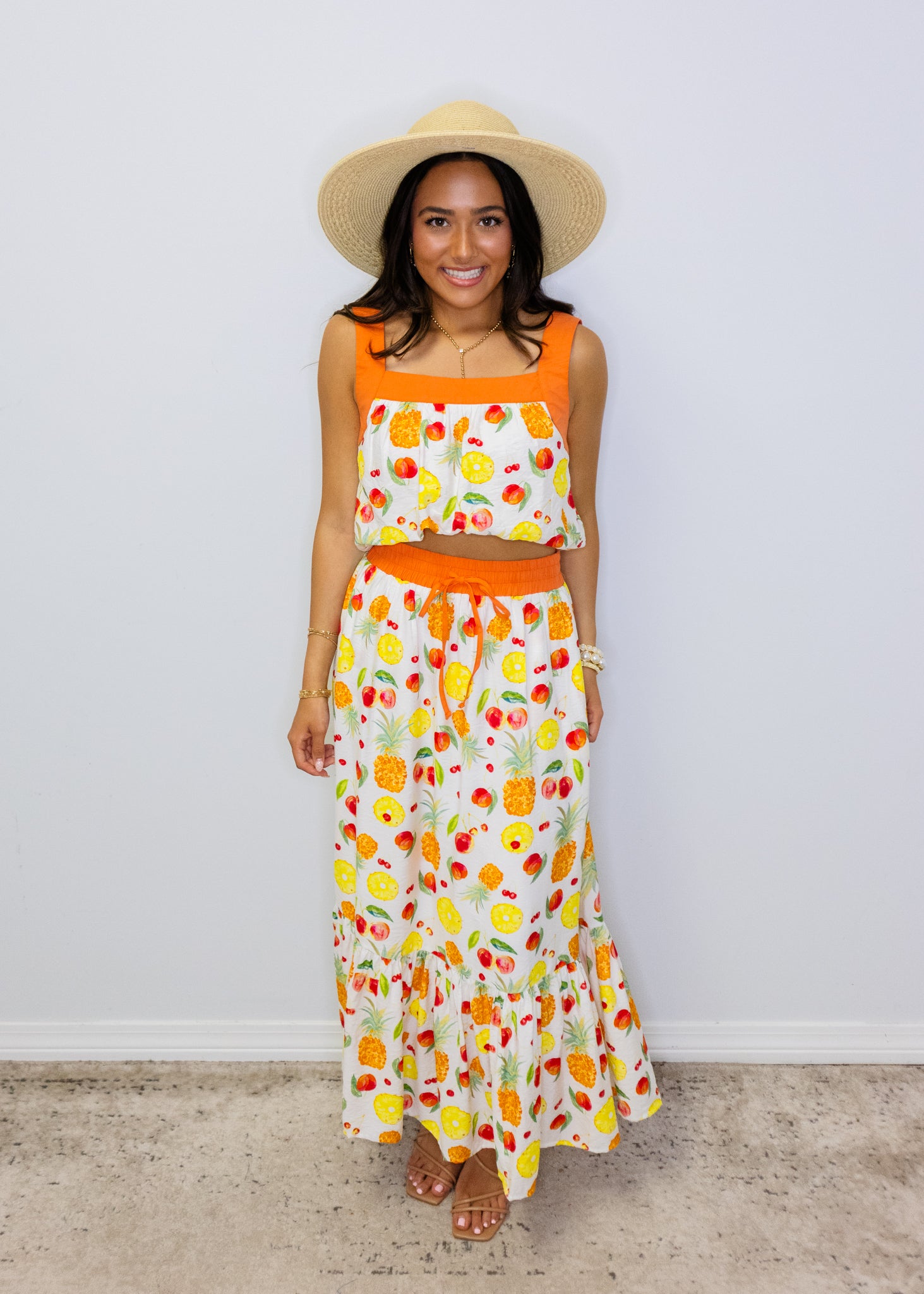 Fruit Print Maxi Skirt Set