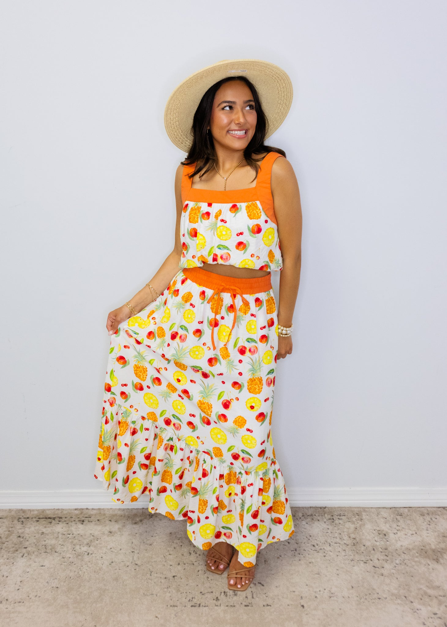 Fruit Print Maxi Skirt Set