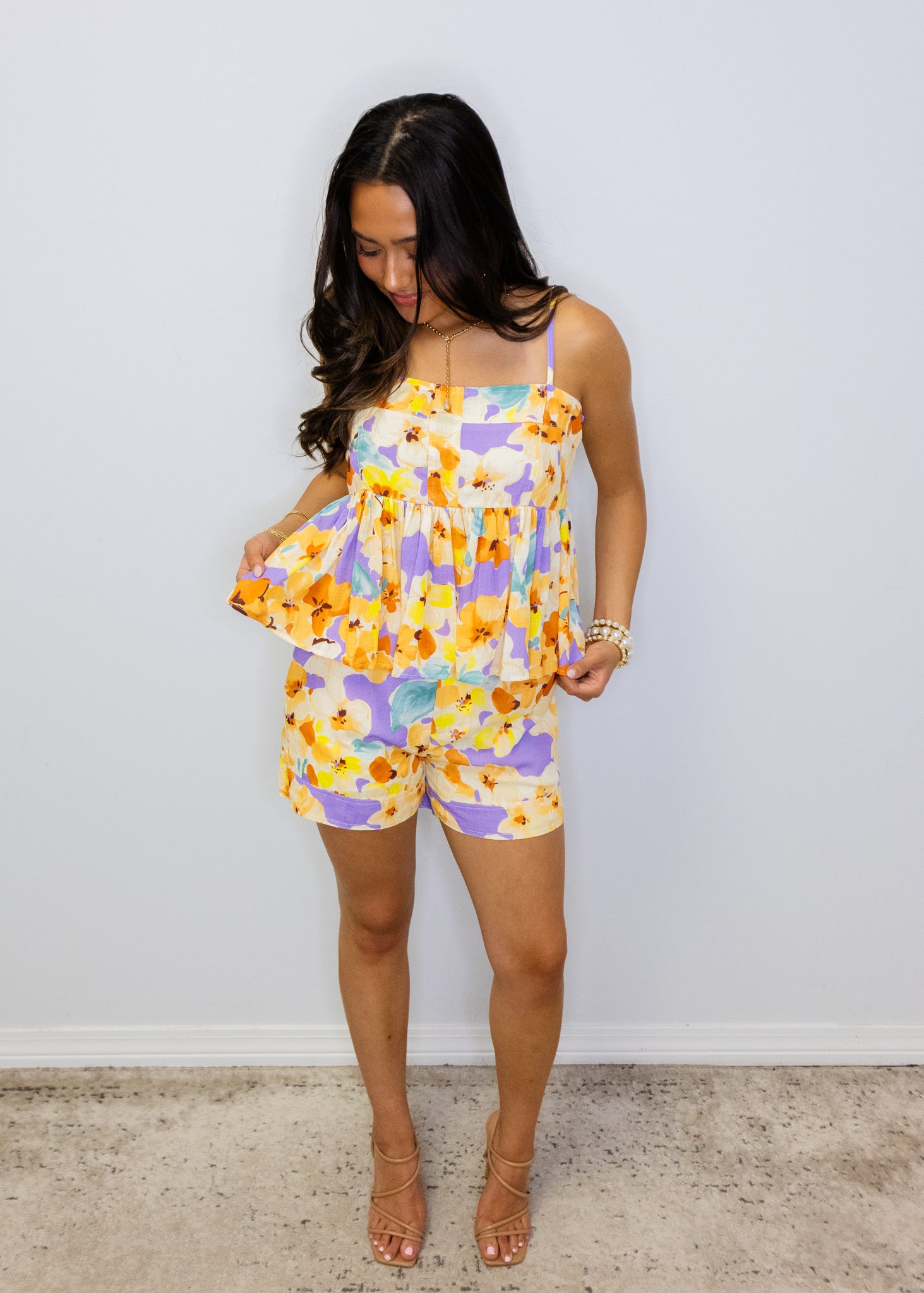 Lavender Multi Floral Peplum Top