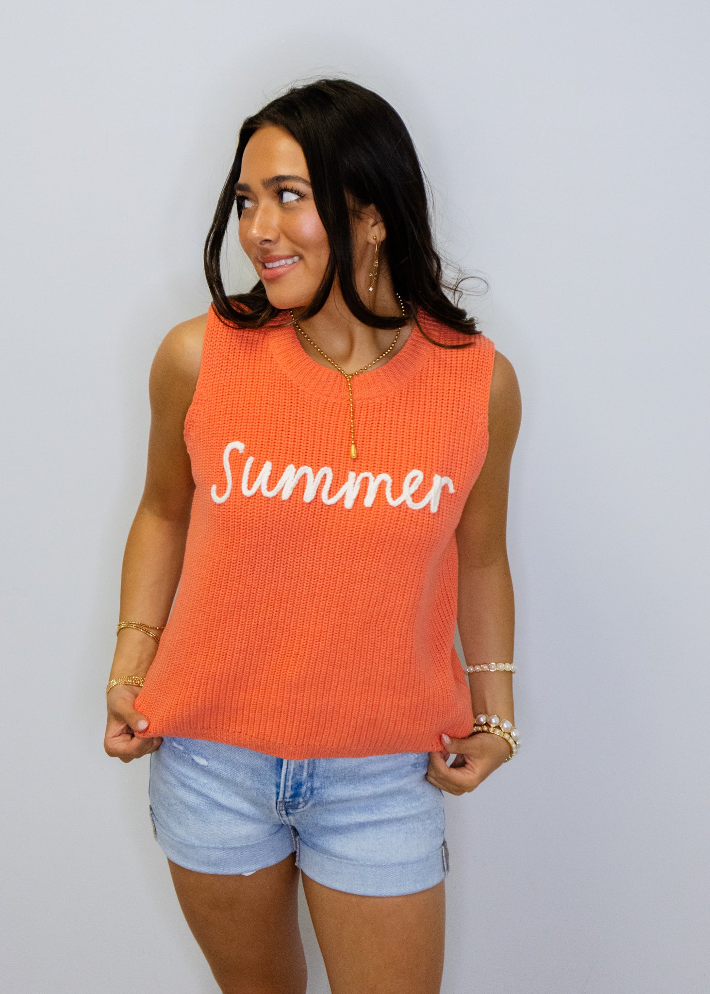 Coral Summer Script Knit Tank