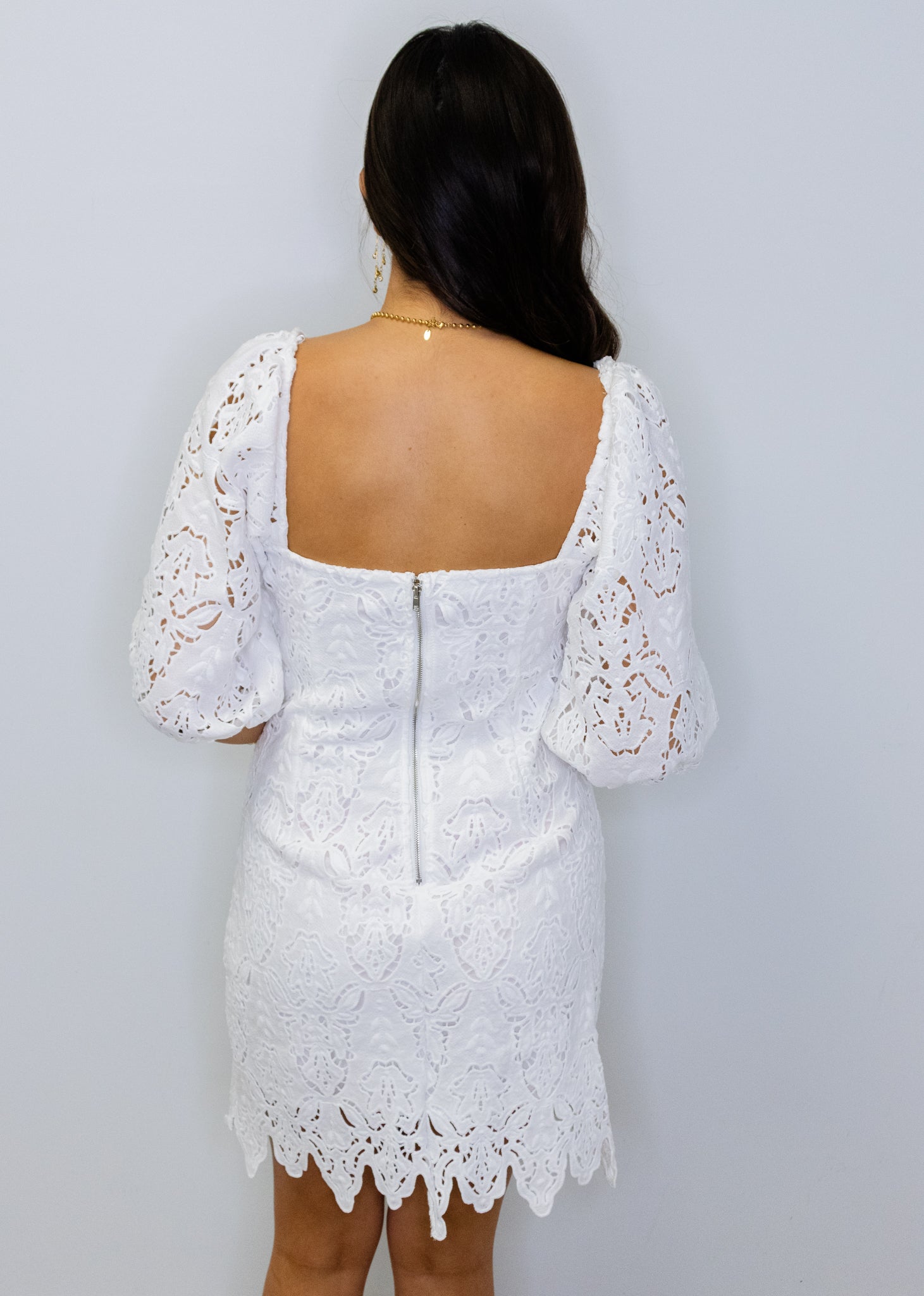 White Scalloped Lace Mini Dress