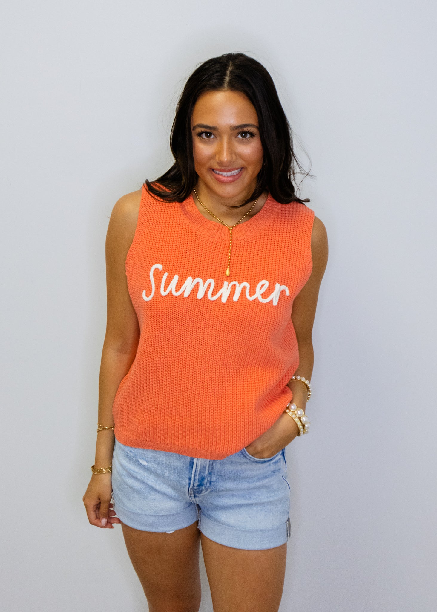 Coral Summer Script Knit Tank