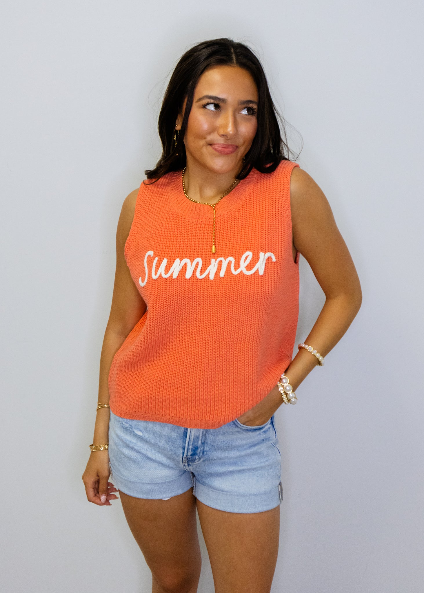 Coral Summer Script Knit Tank