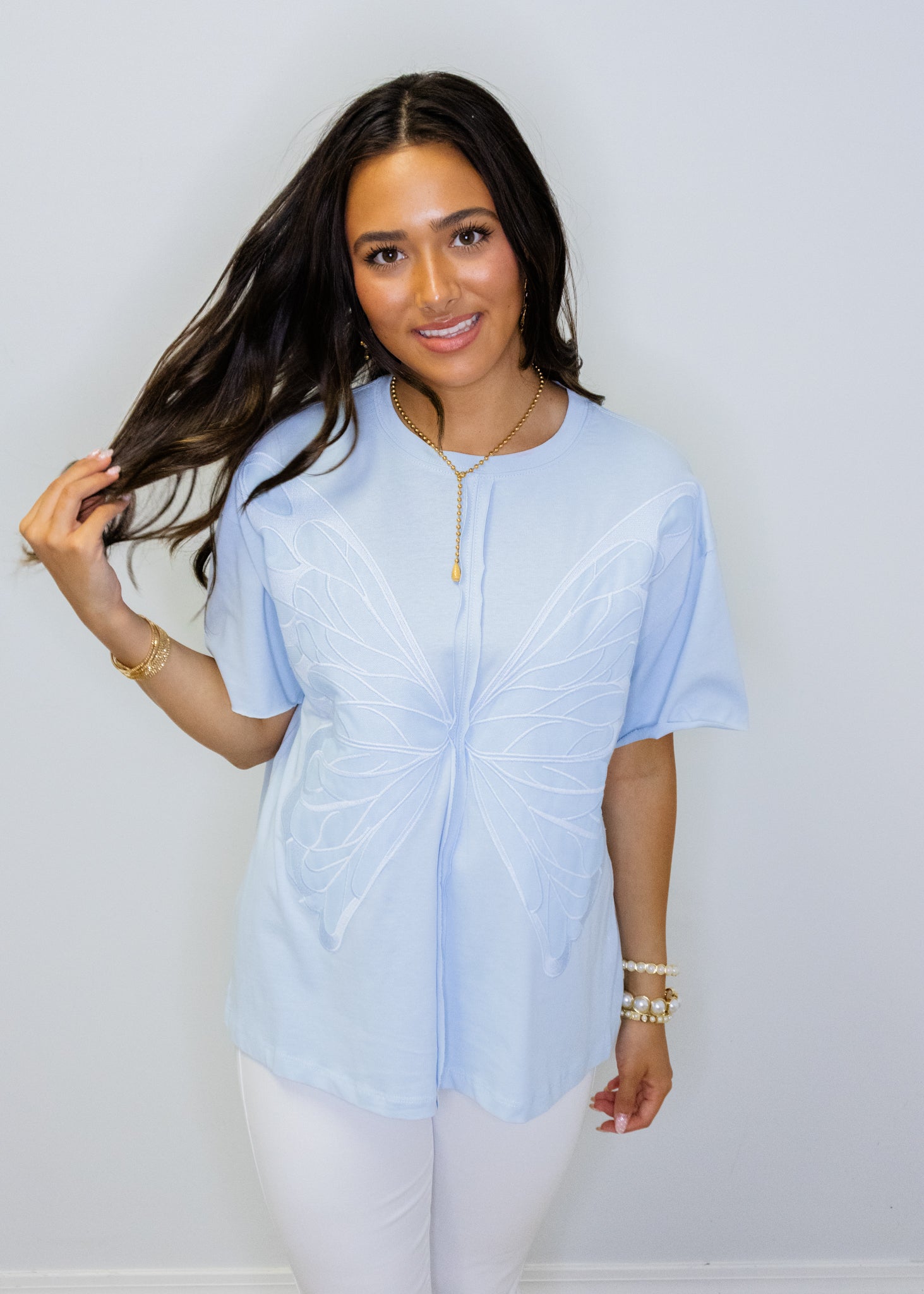 Powder Blue Butterfly Wing Top