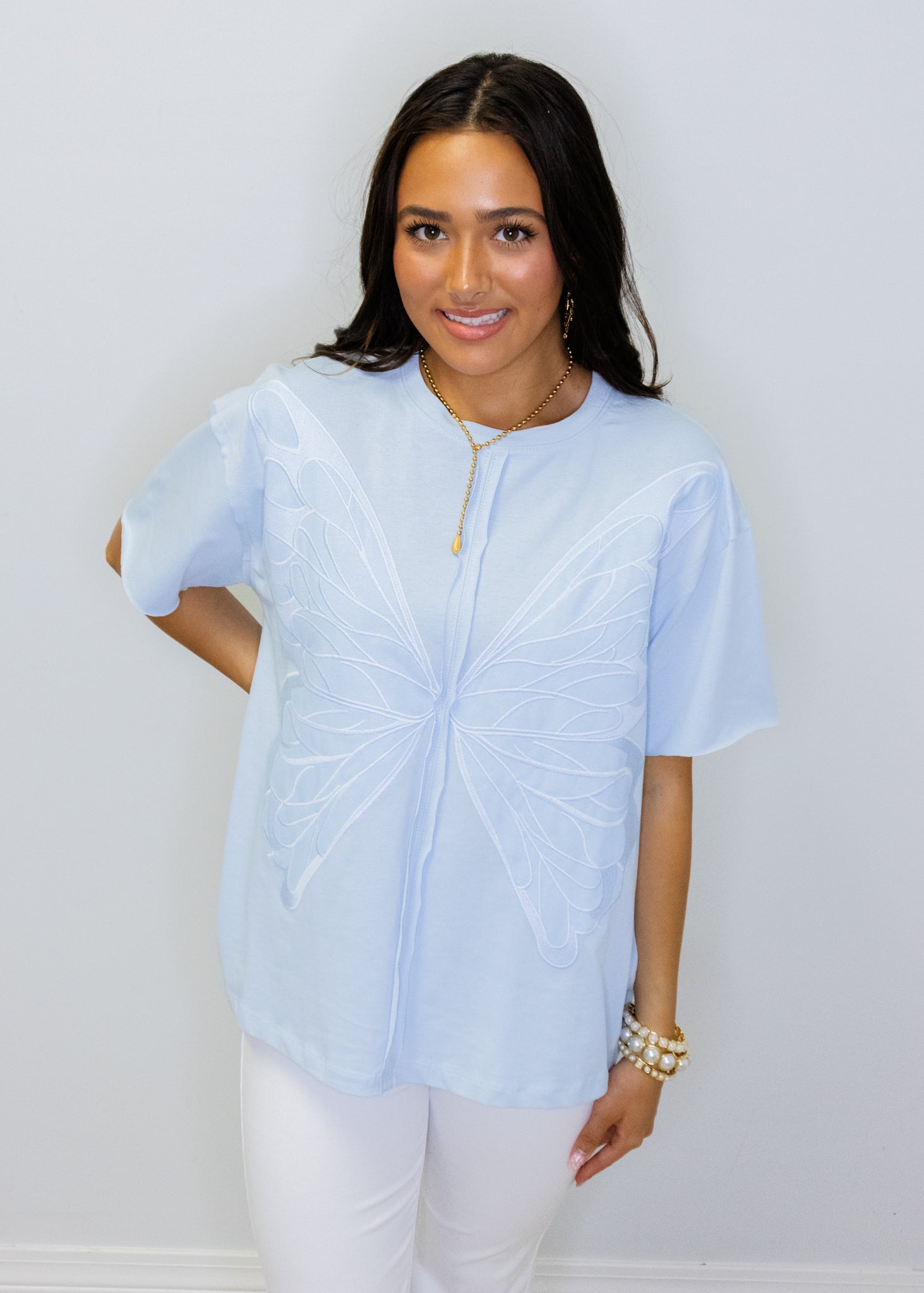 Powder Blue Butterfly Wing Top