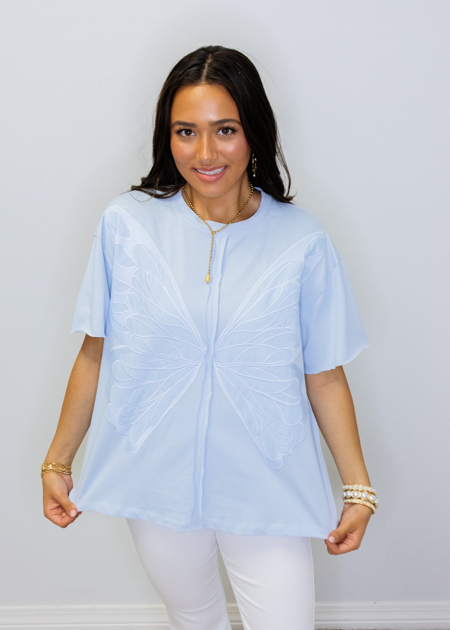 Powder Blue Butterfly Wing Top