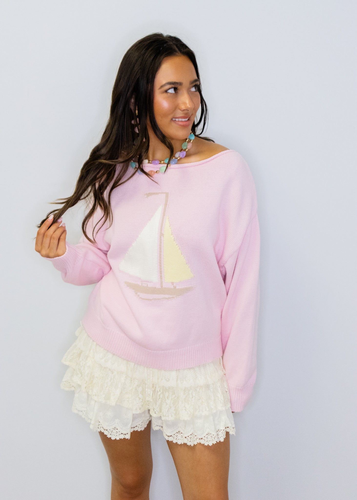 Light Pink Sailboat Sweater Top