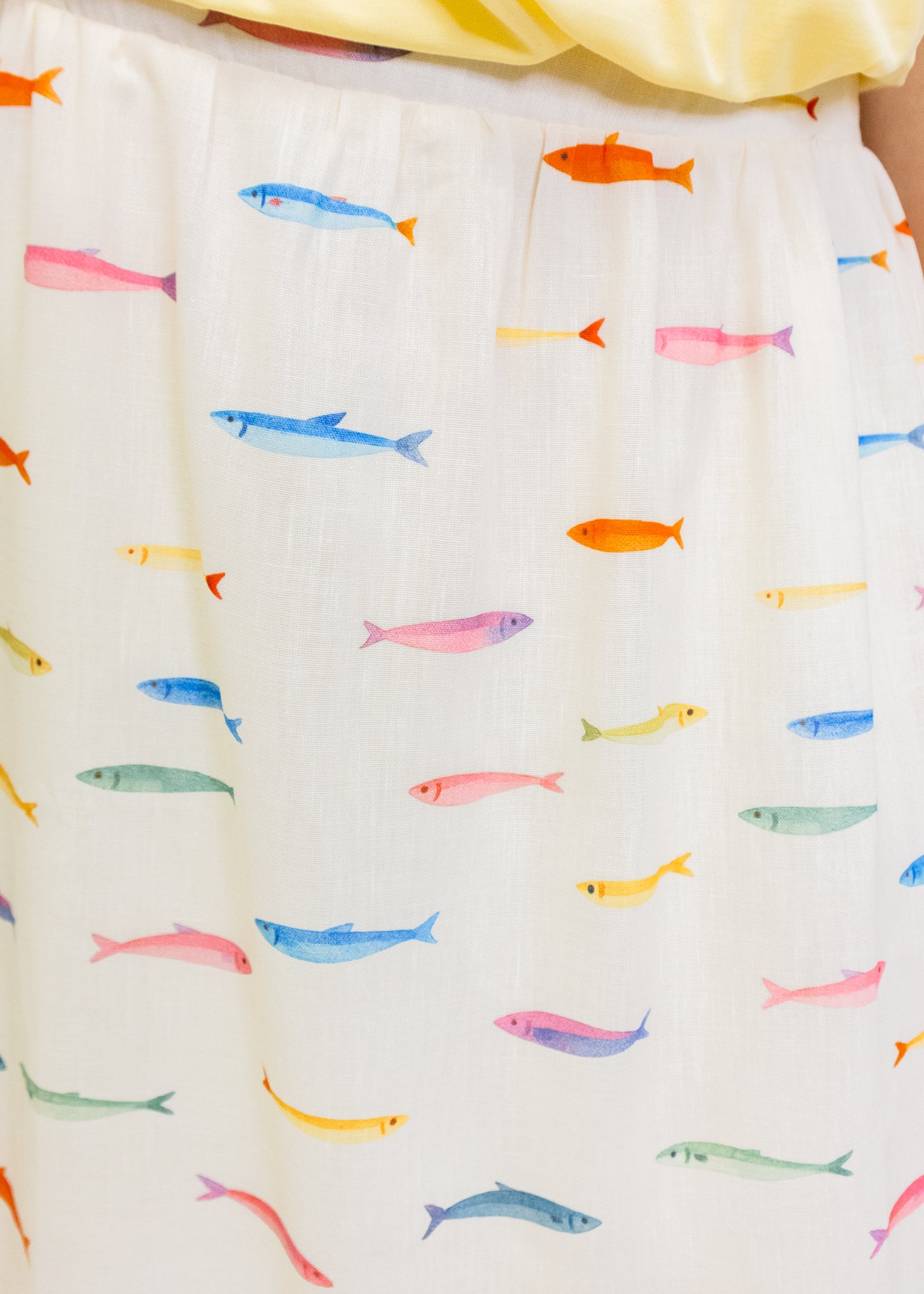 White Fish Print Midi Skirt