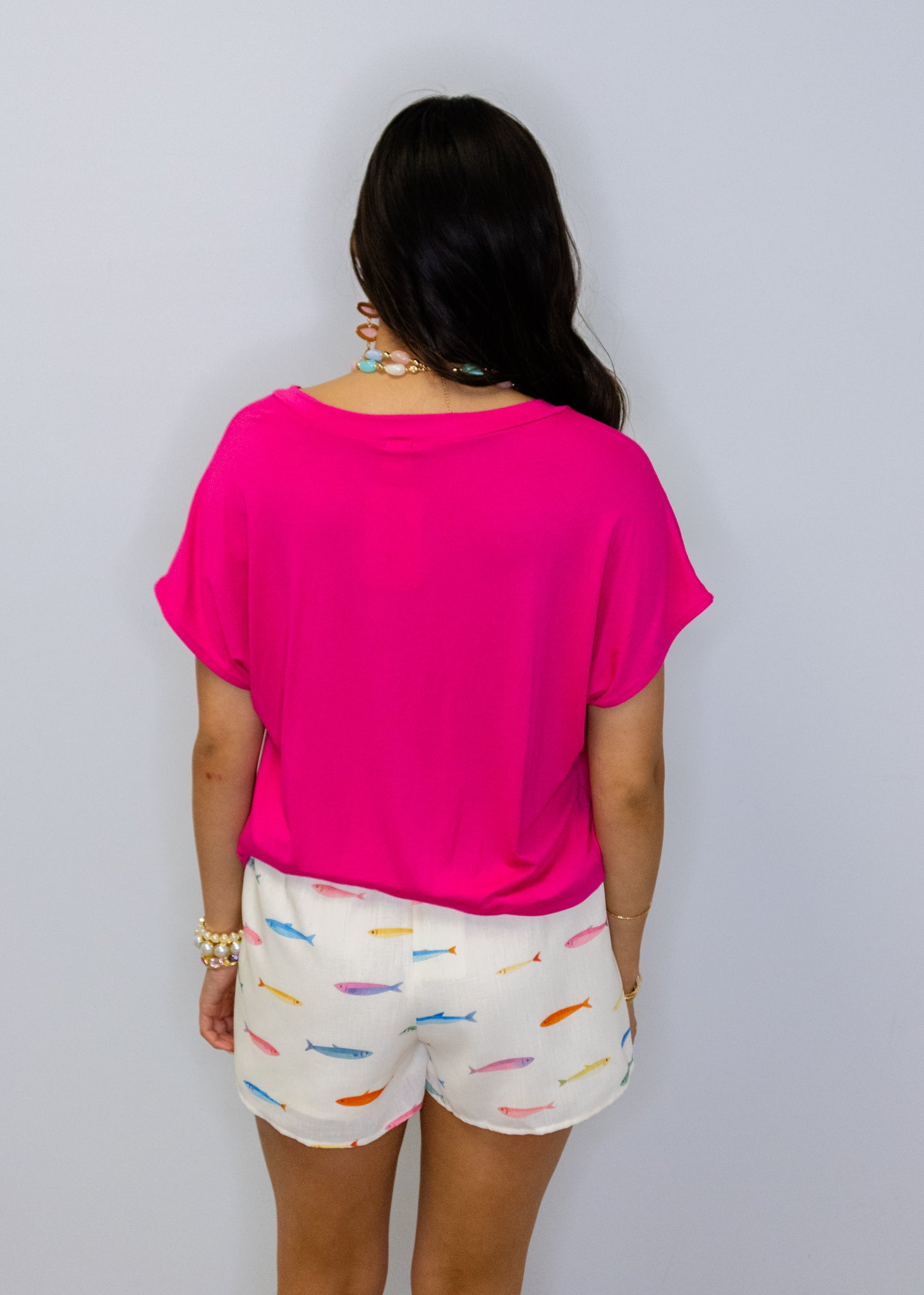 Fuchsia Relaxed Fit V-Neck Top