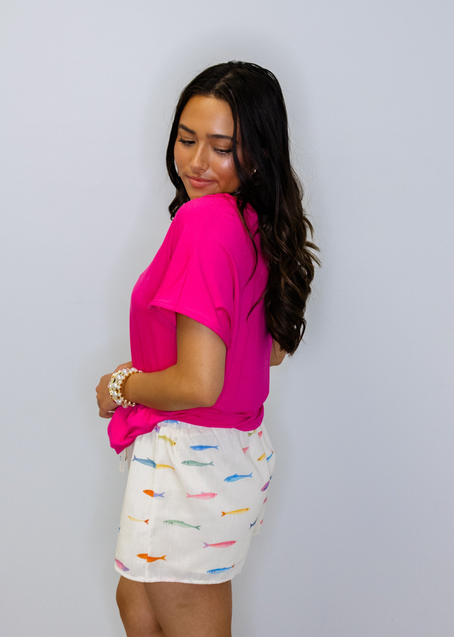 Fuchsia Relaxed Fit V-Neck Top