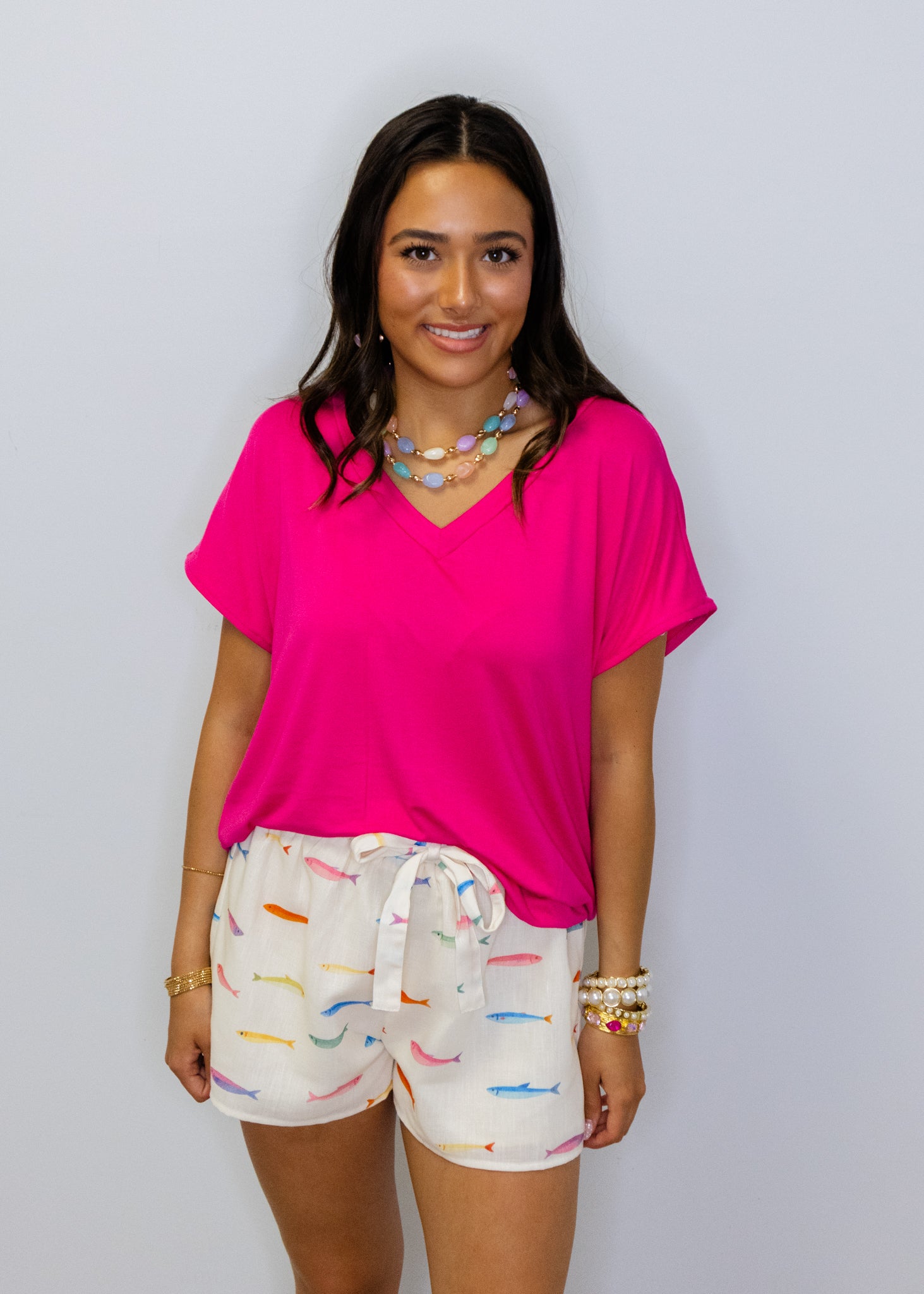 Fuchsia Relaxed Fit V-Neck Top