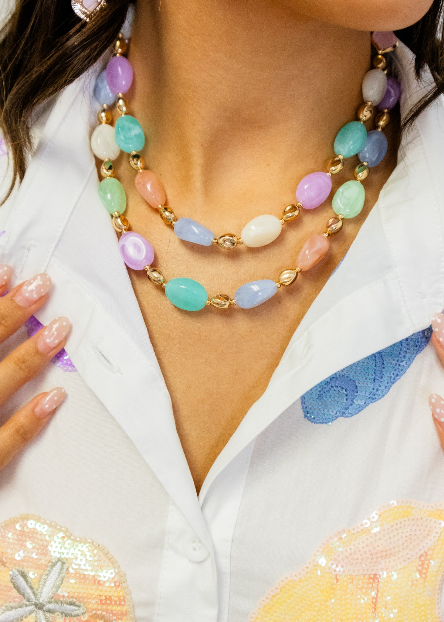 Multi Color Layered Marble Beaded Necklace