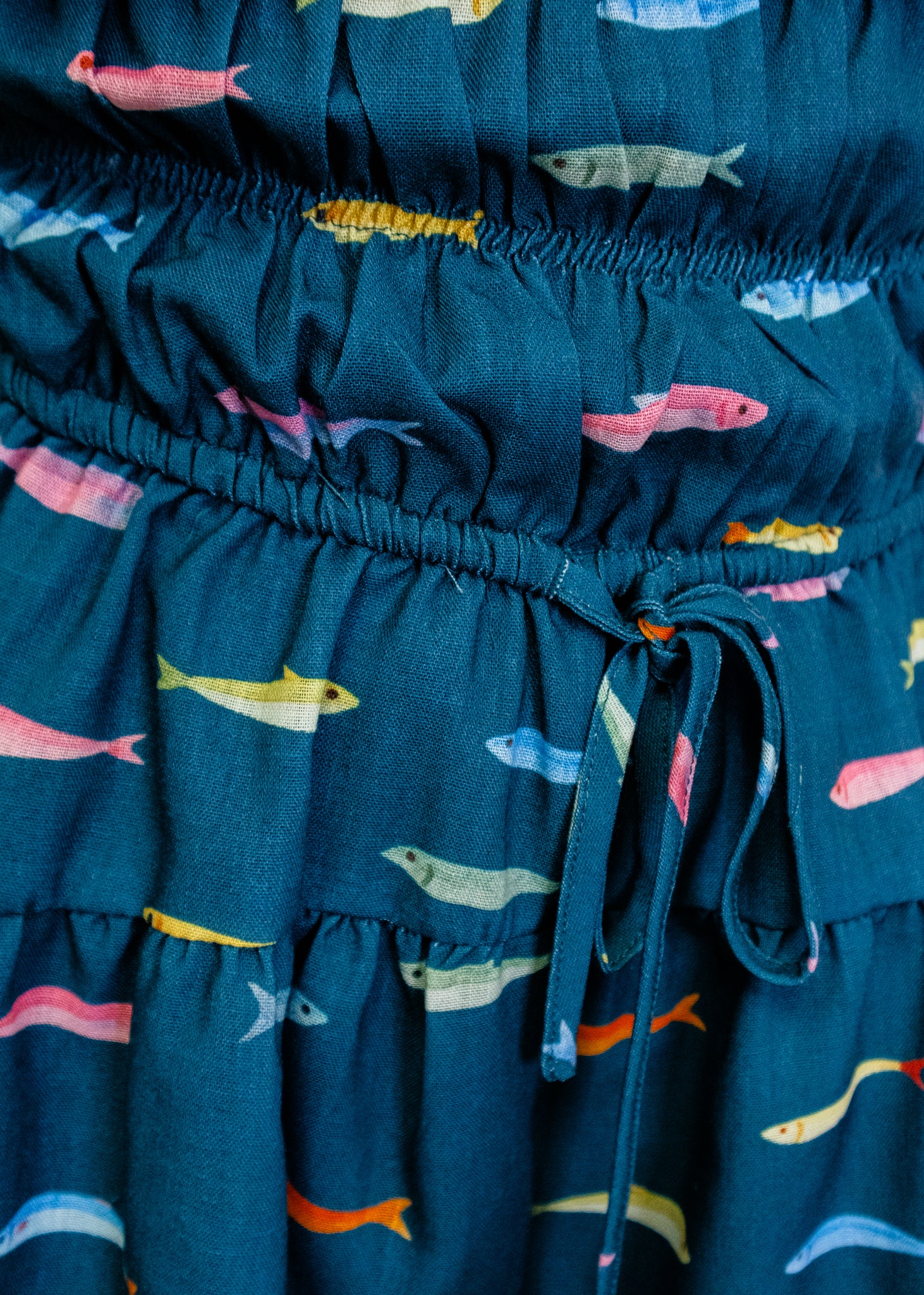Dark Teal Fish Smocked Romper