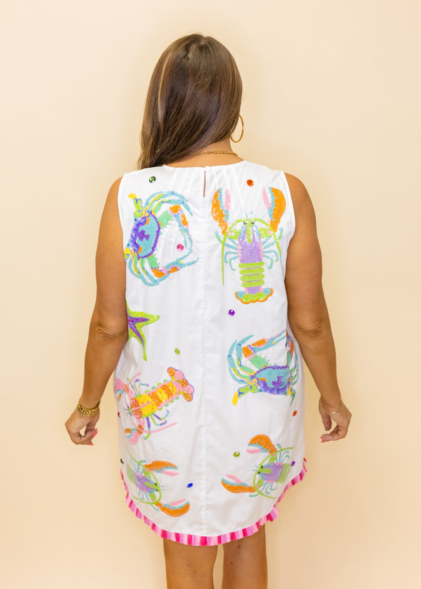 White Multi Crab, Starfish & Lobster Tank Fringe Dress