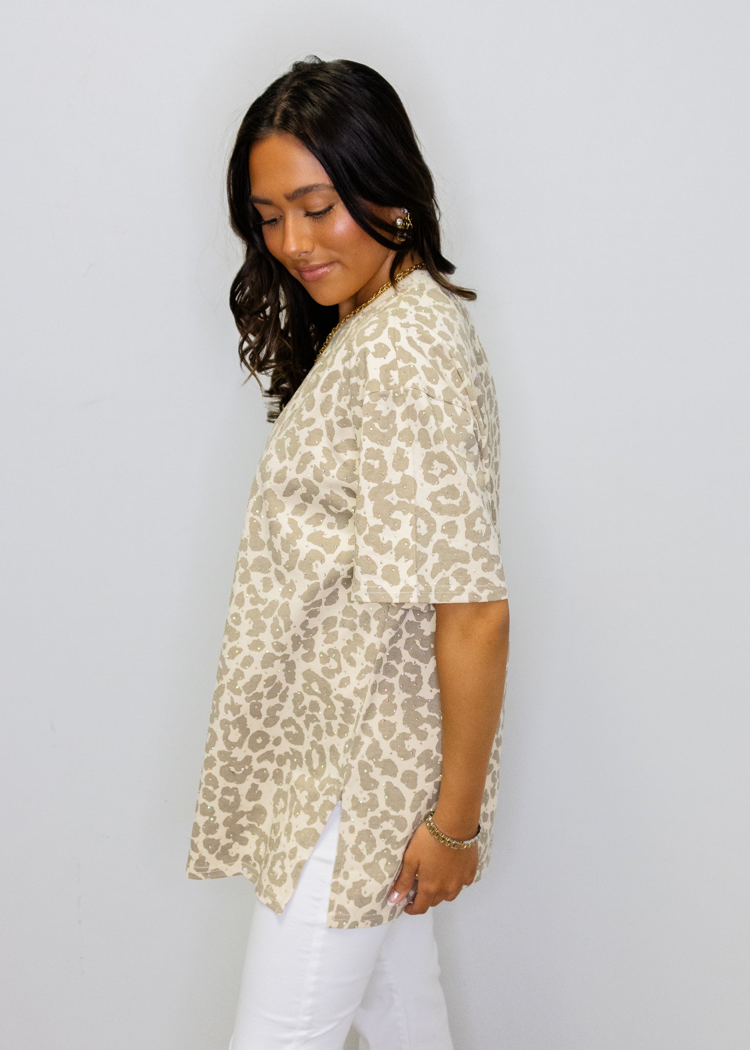 Taupe Leopard Rhinestone Tee