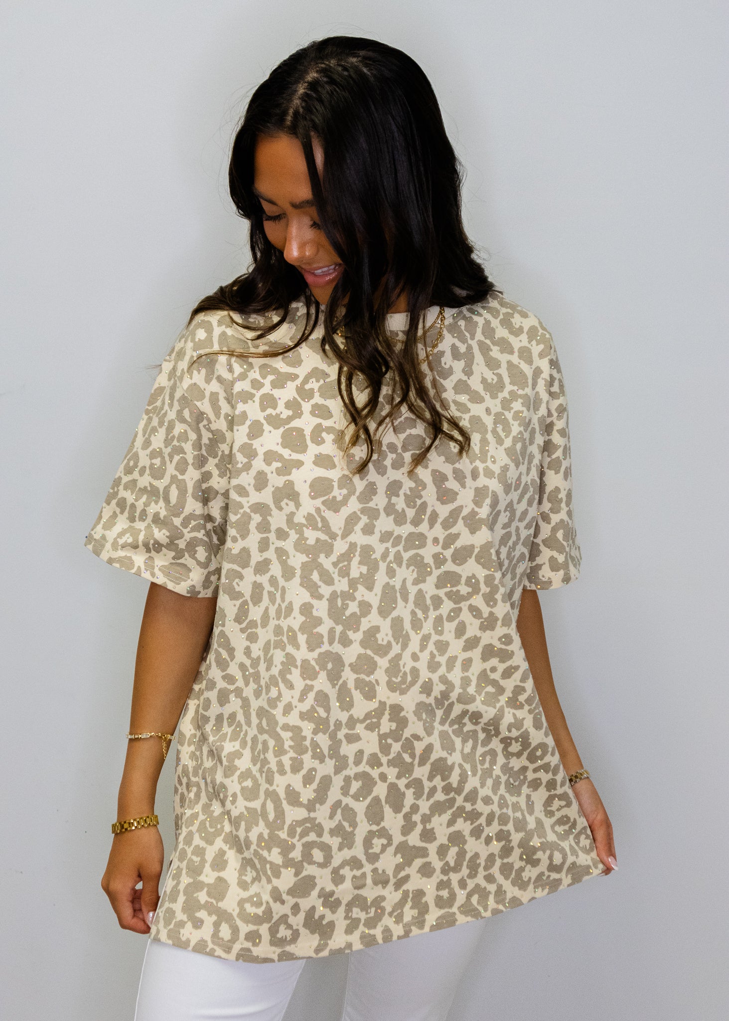 Taupe Leopard Rhinestone Tee