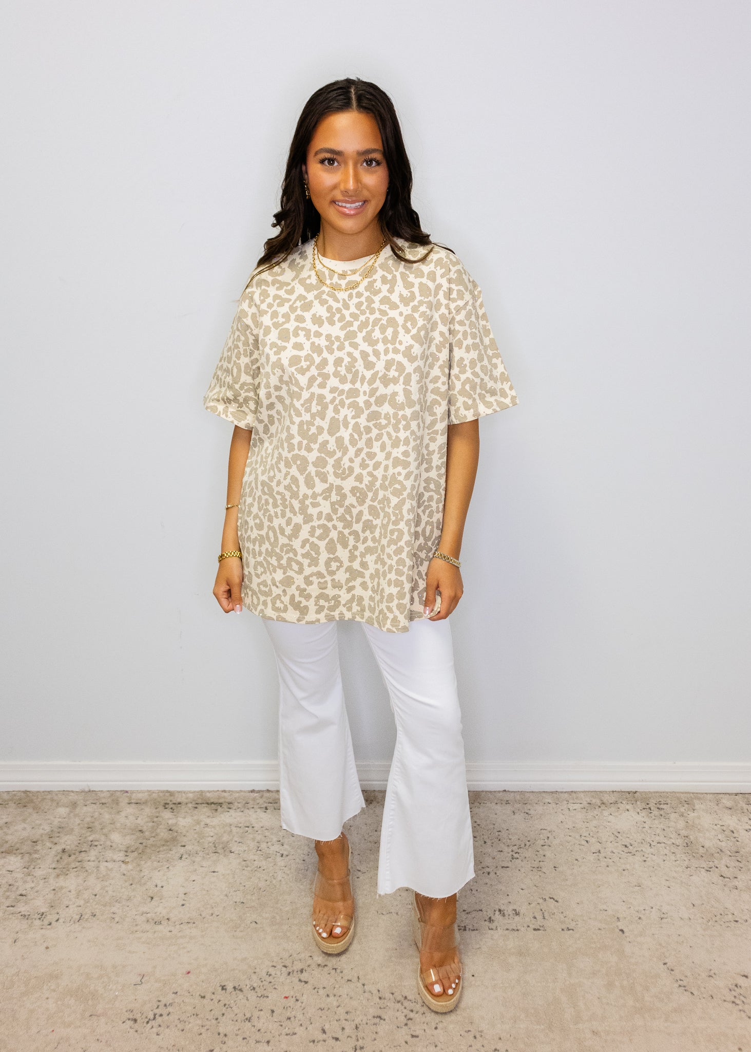 Taupe Leopard Rhinestone Tee