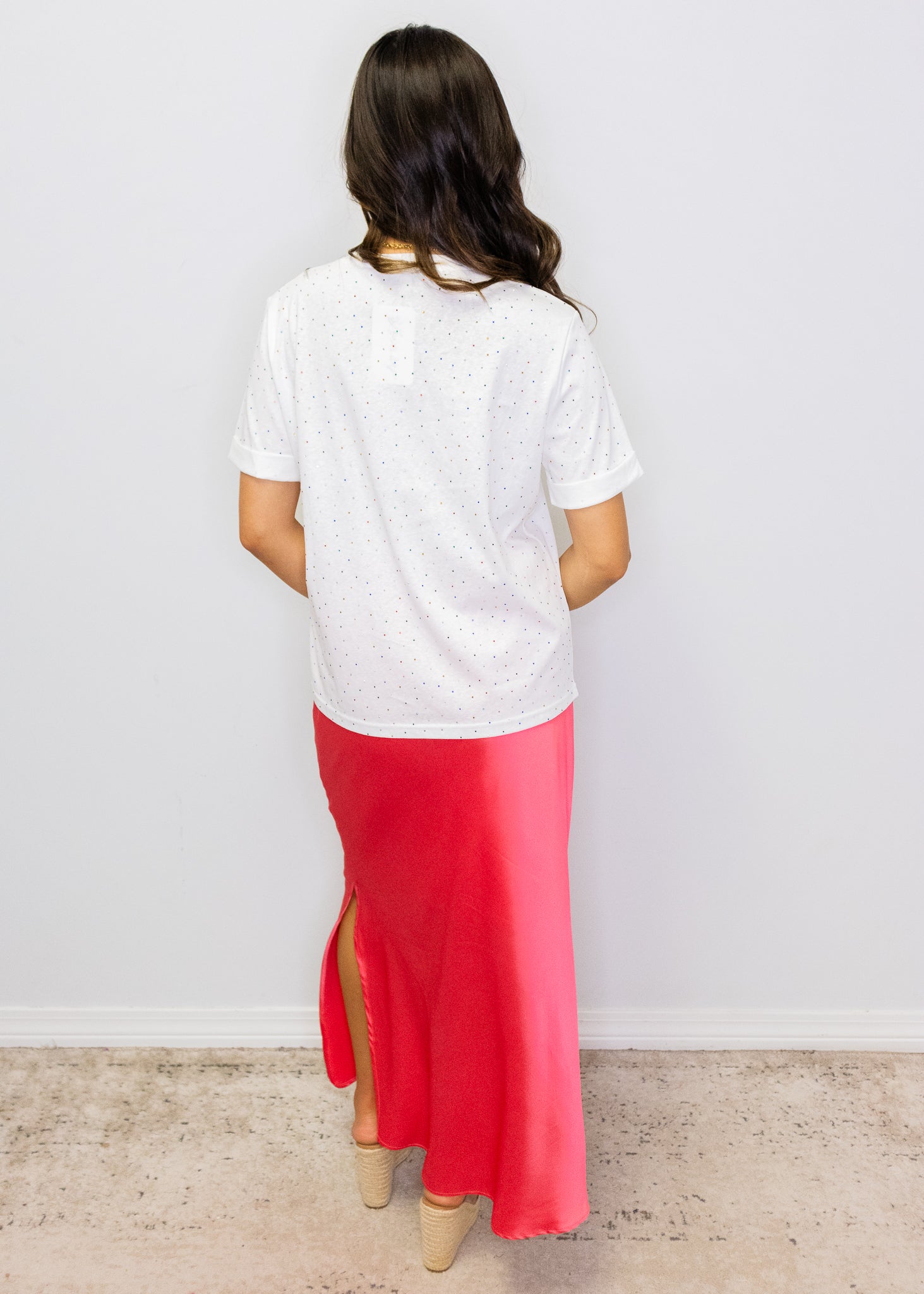 White Rhinestone Embellished Crew Neck Tee
