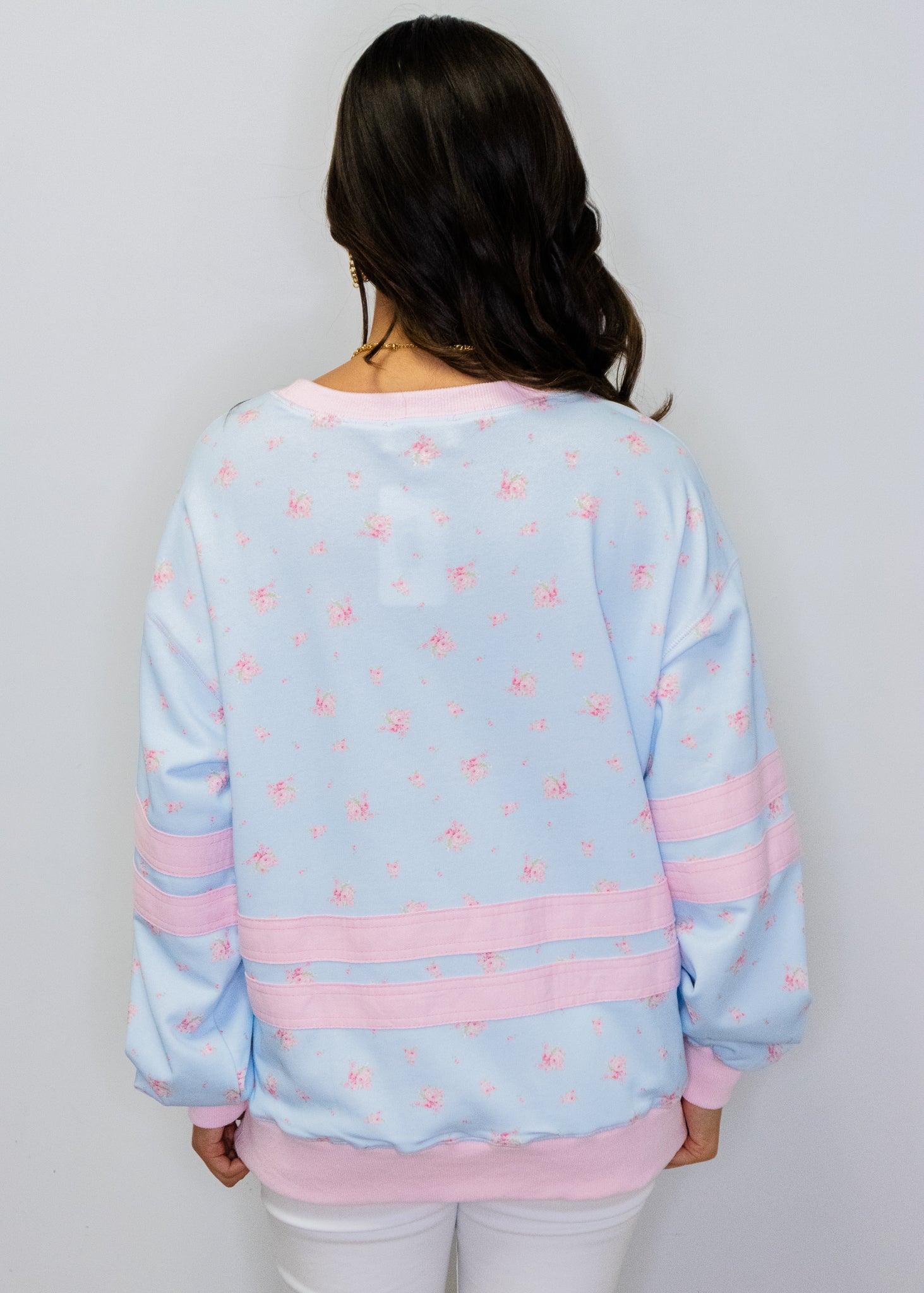 Blue & Pink Floral Stripe Top