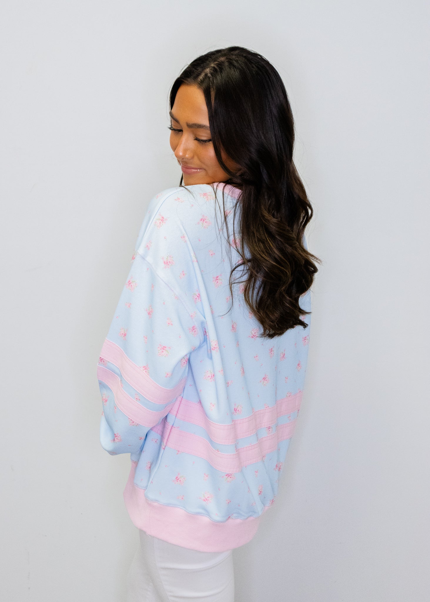 Blue & Pink Floral Stripe Top