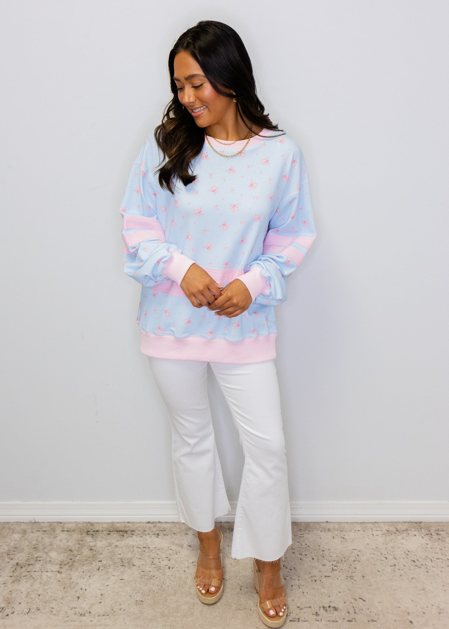 Blue & Pink Floral Stripe Top