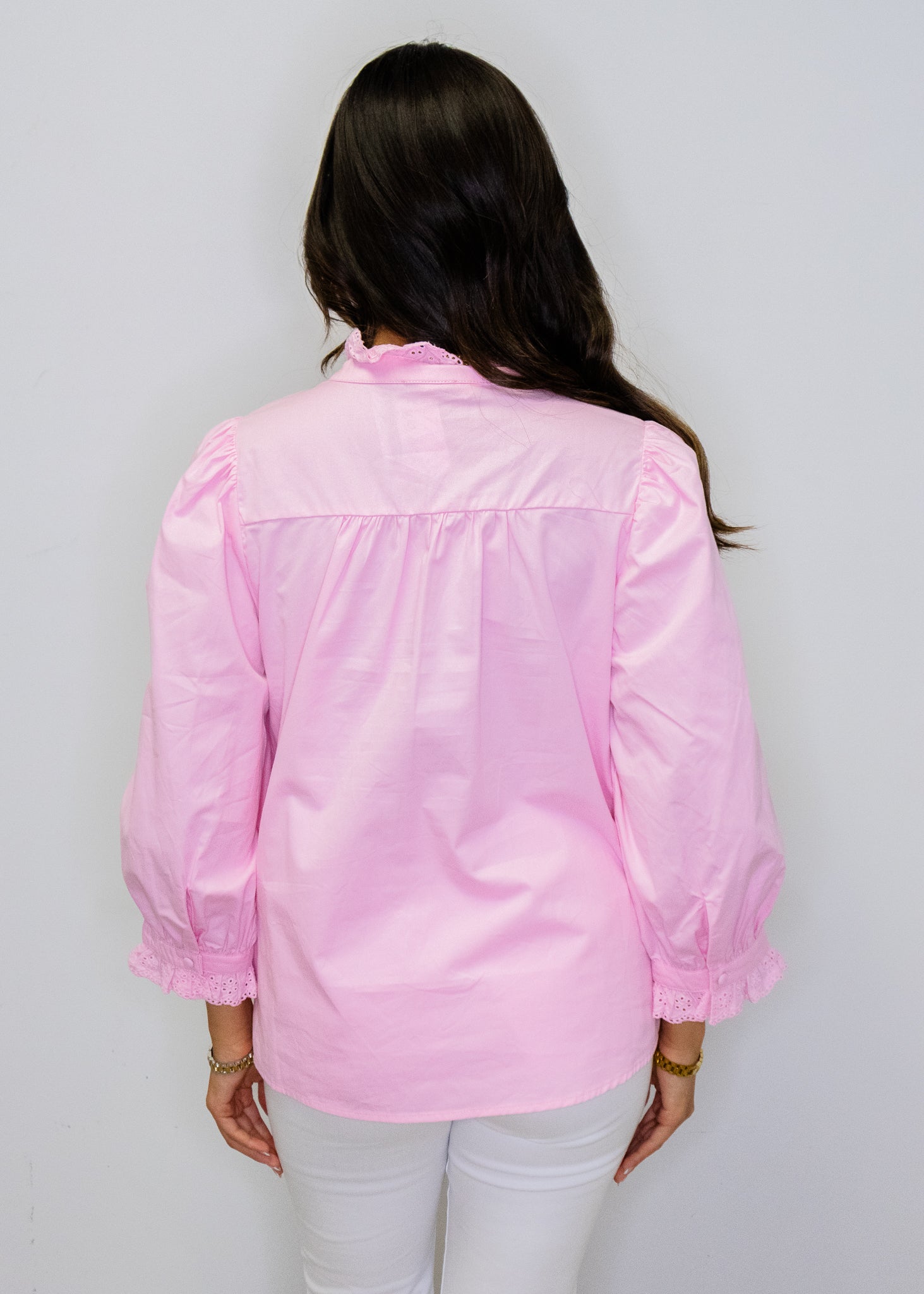 Pink Eyelet Detail Button Top