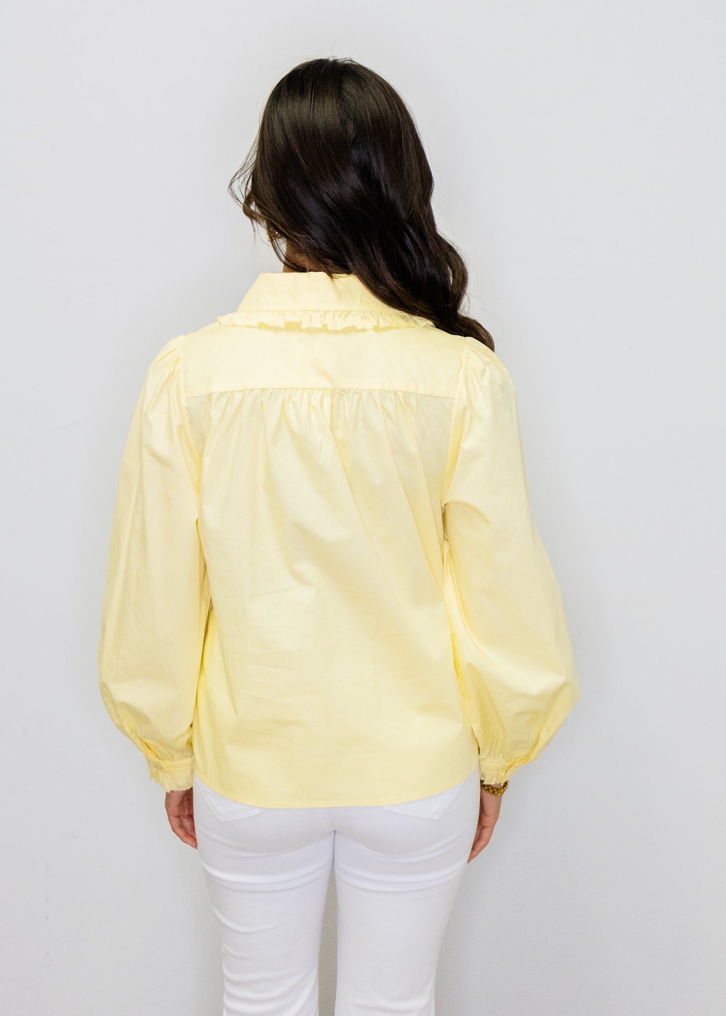 Yellow Ruffle Detail Button Top