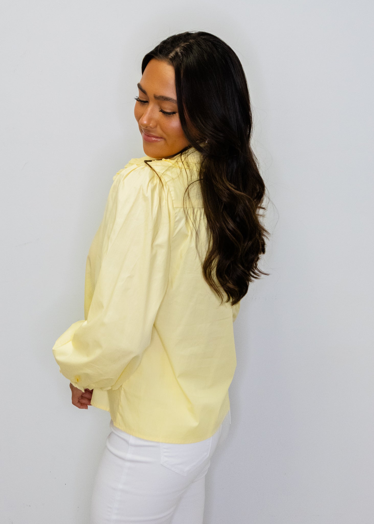 Yellow Ruffle Detail Button Top