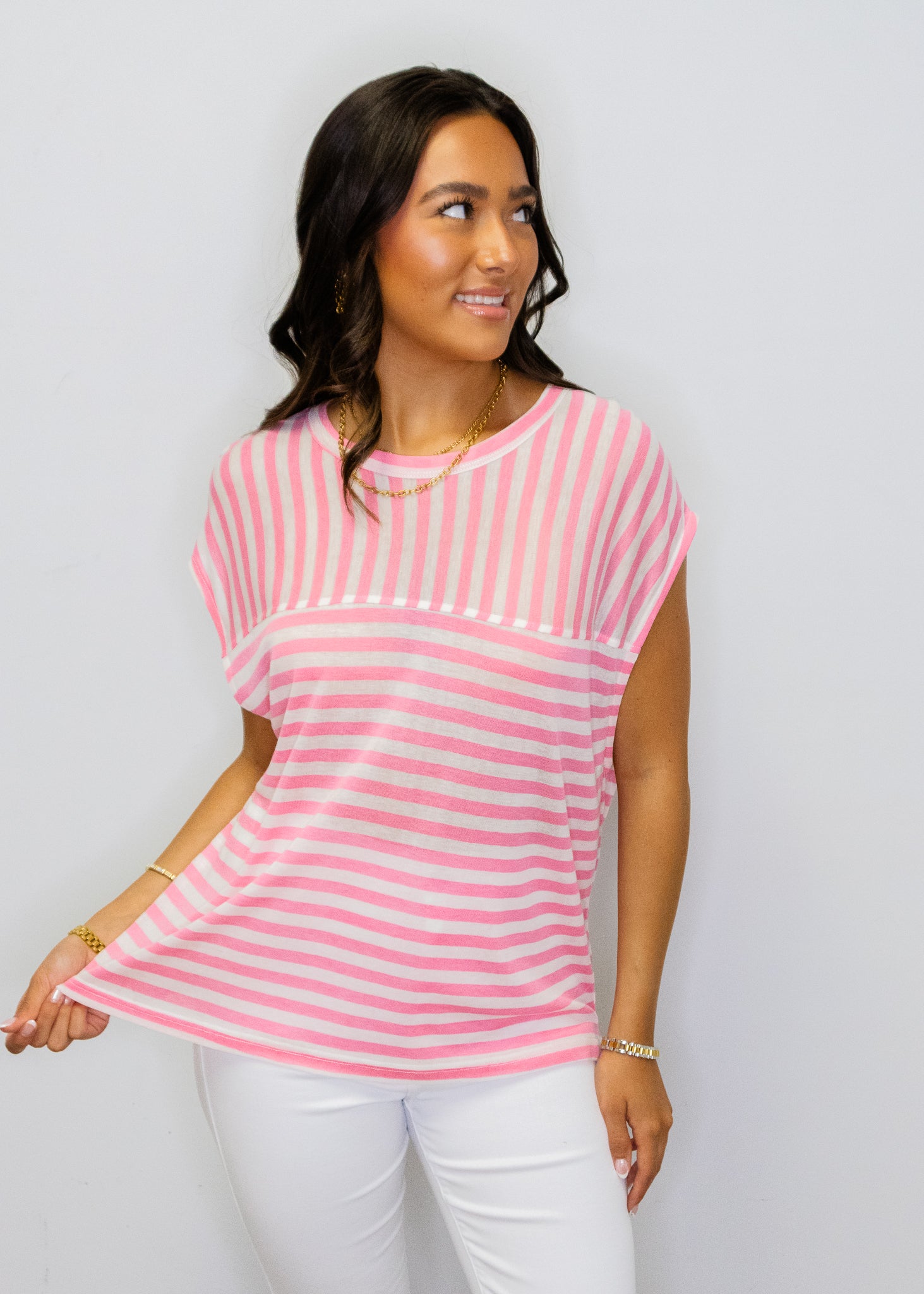 Pink & White Striped Top