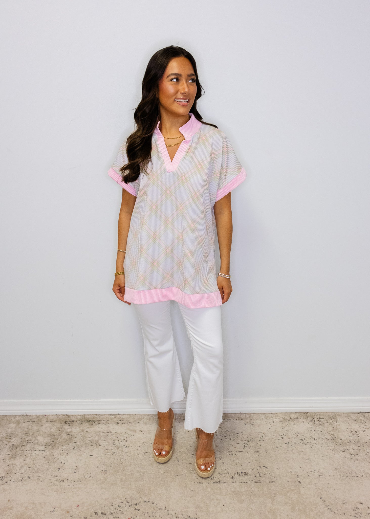 Pink Criss Cross Pattern Top