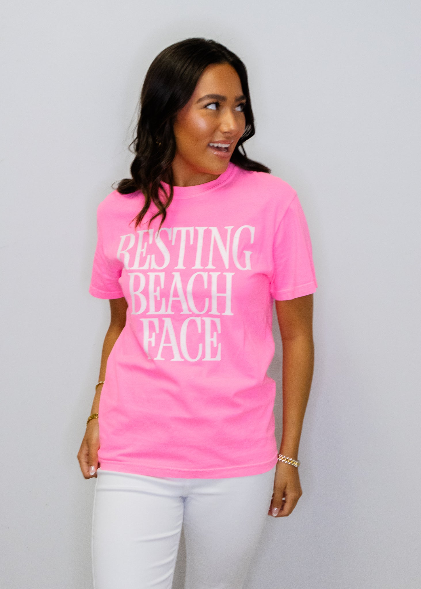 Neon Pink Resting Beach Face T-Shirt