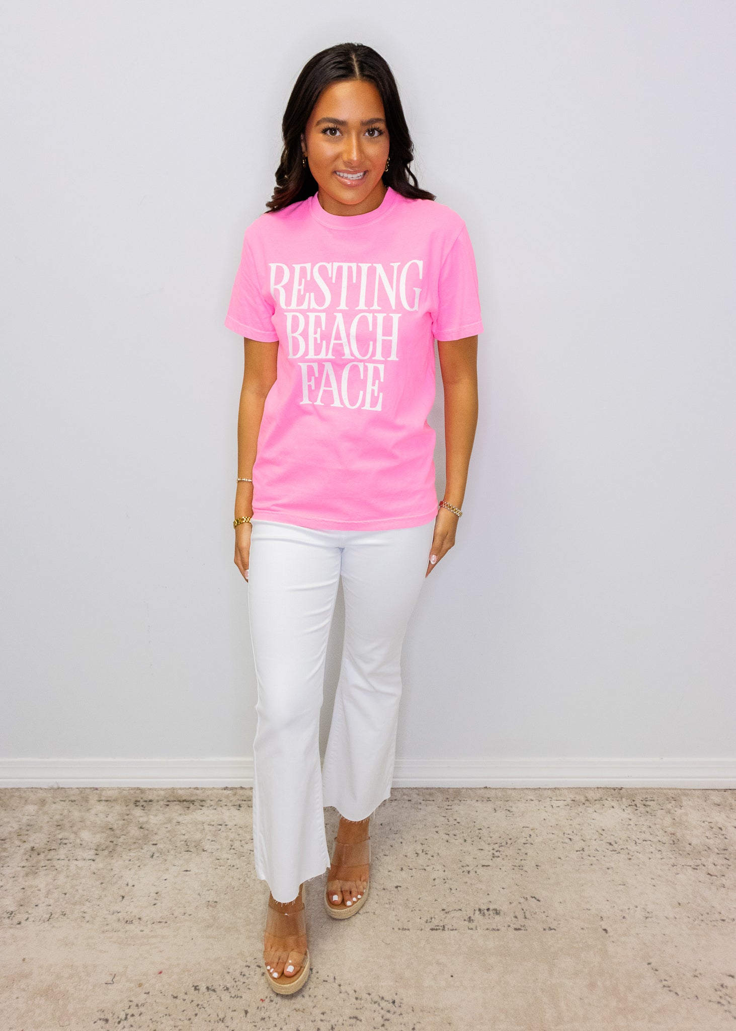 Neon Pink Resting Beach Face T-Shirt