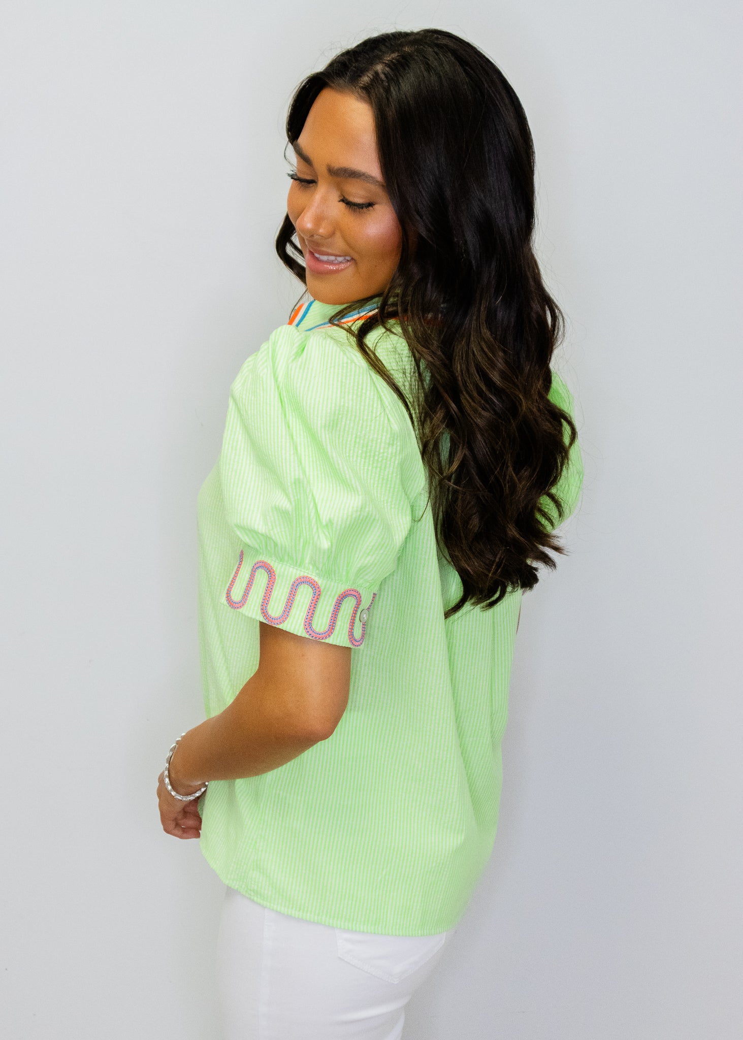 Neon Green Embroidered Detail Top