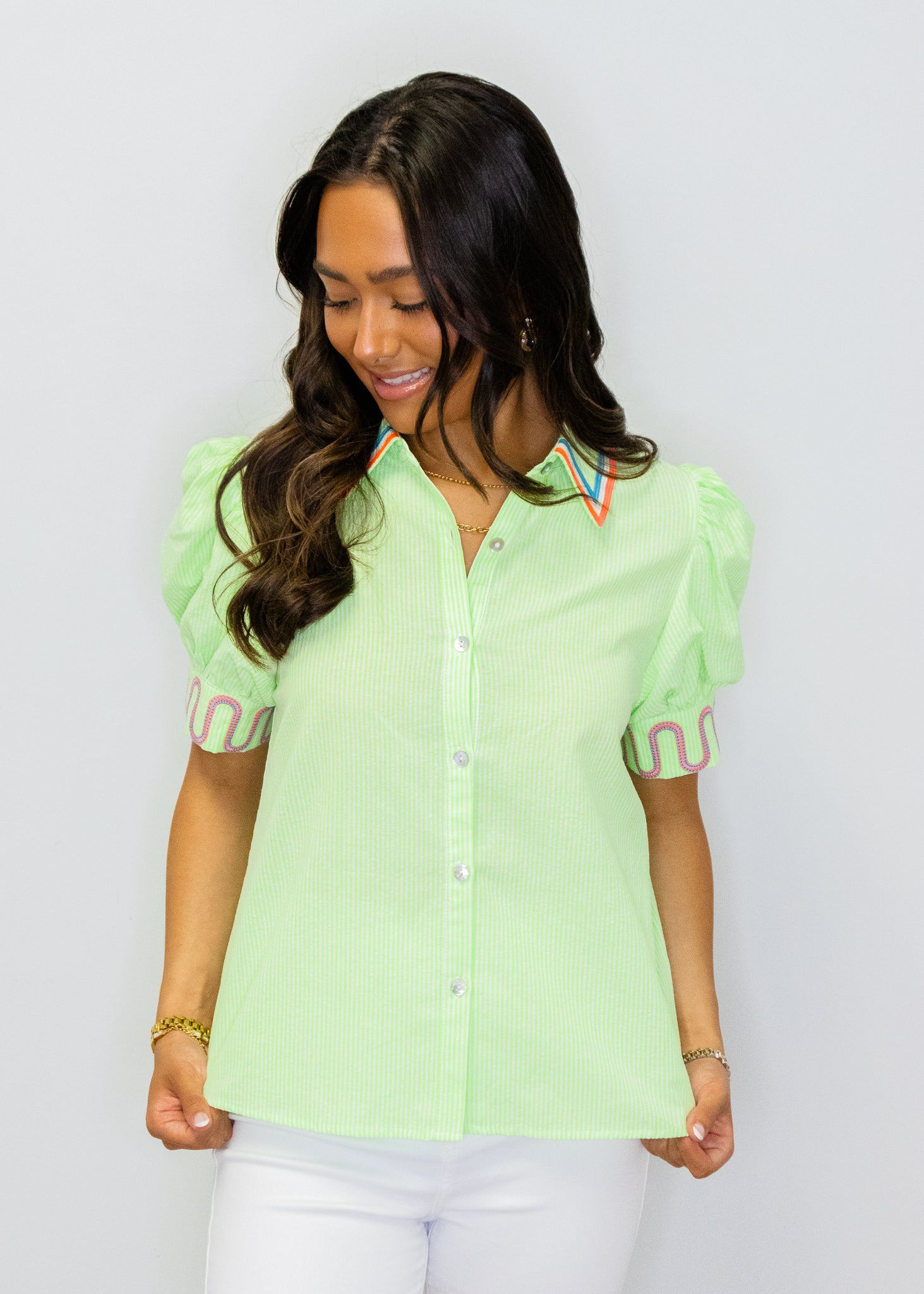 Neon Green Embroidered Detail Top