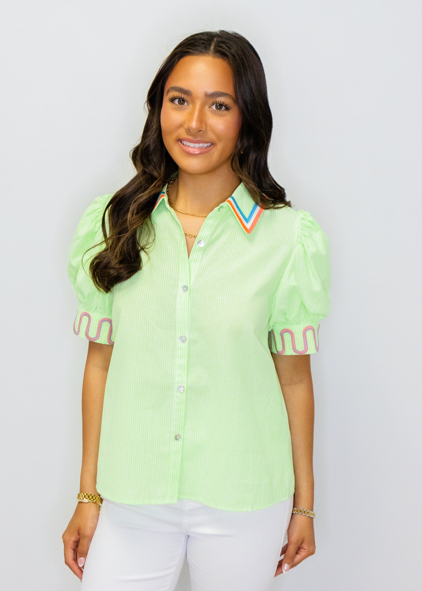 Neon Green Embroidered Detail Top