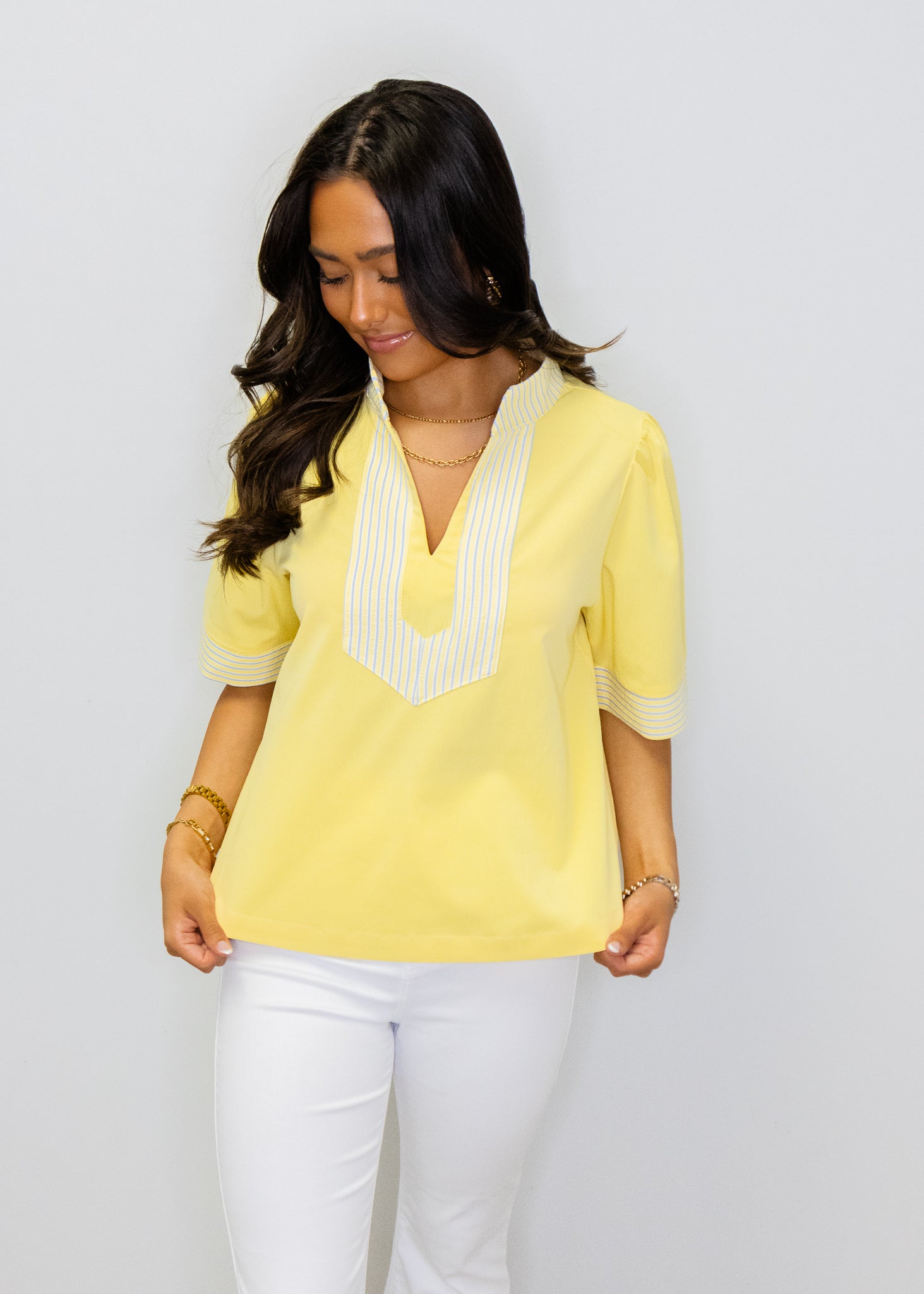 Butter Yellow White Contrast Top