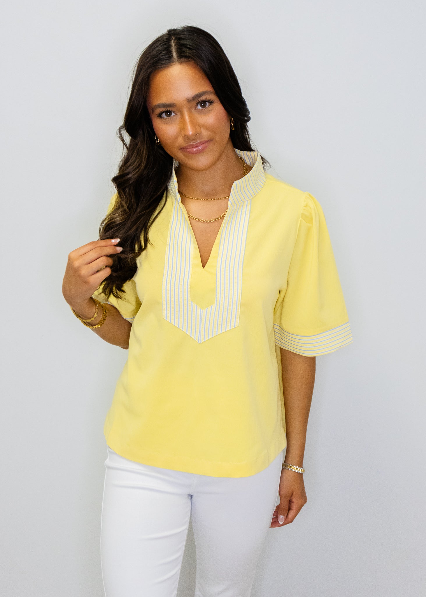 Butter Yellow White Contrast Top