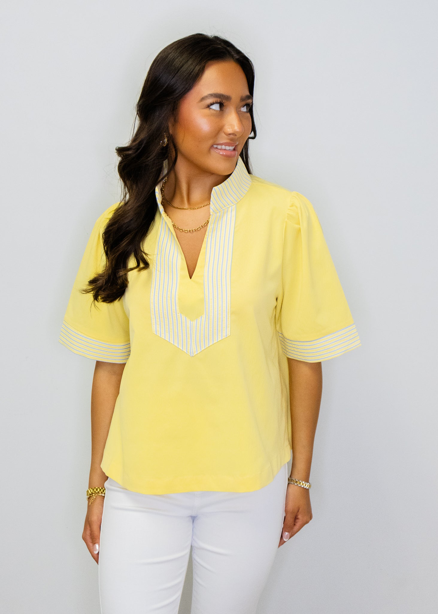 Butter Yellow White Contrast Top