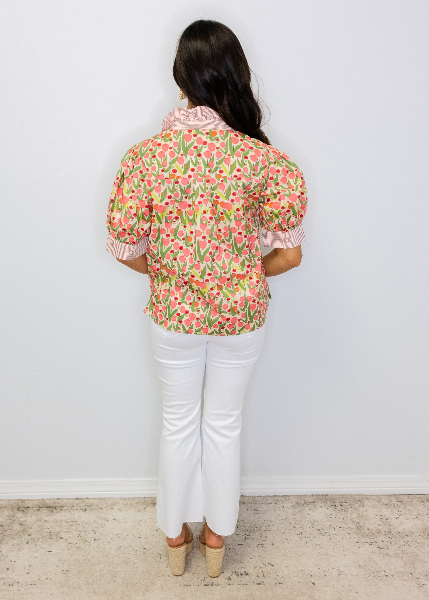 Red Floral Stripe Contrast Top