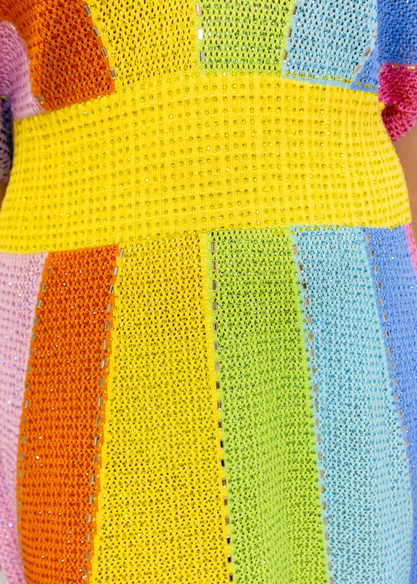 Rainbow Rhinestone V Neck Dress