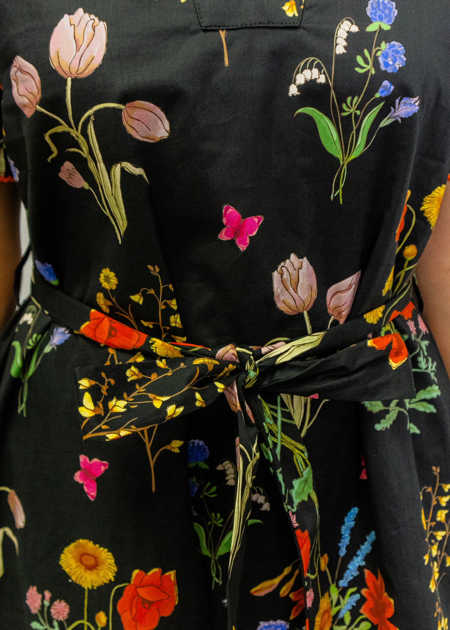 Black Multi Floral Belted Dress