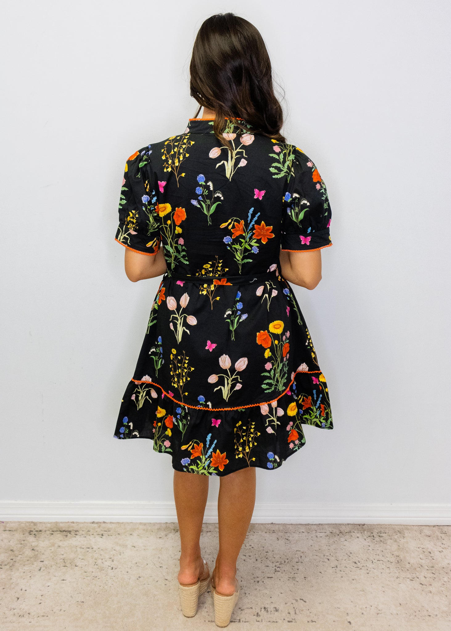 Black Multi Floral Belted Dress