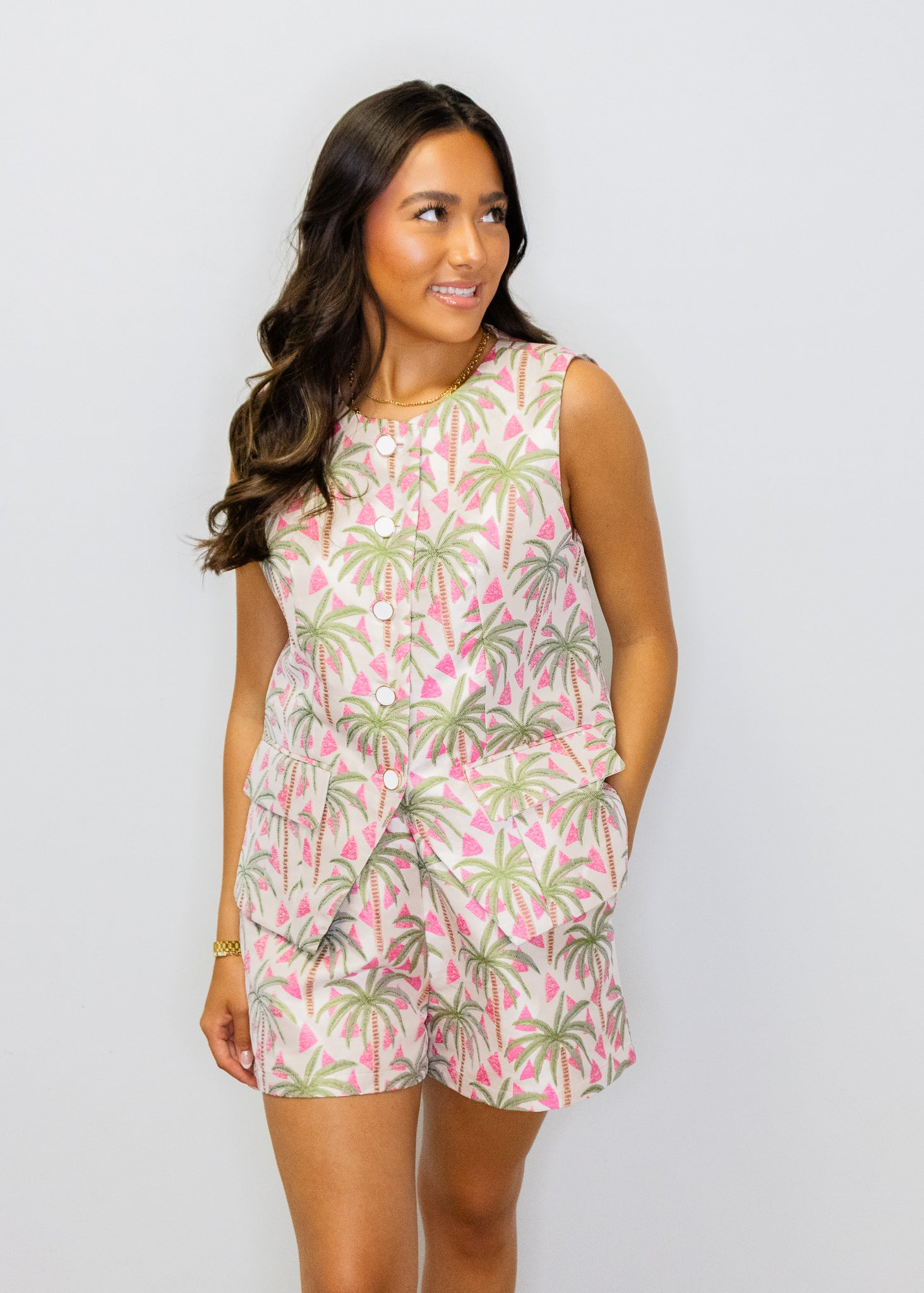 Green & Pink Palm Tree Shorts
