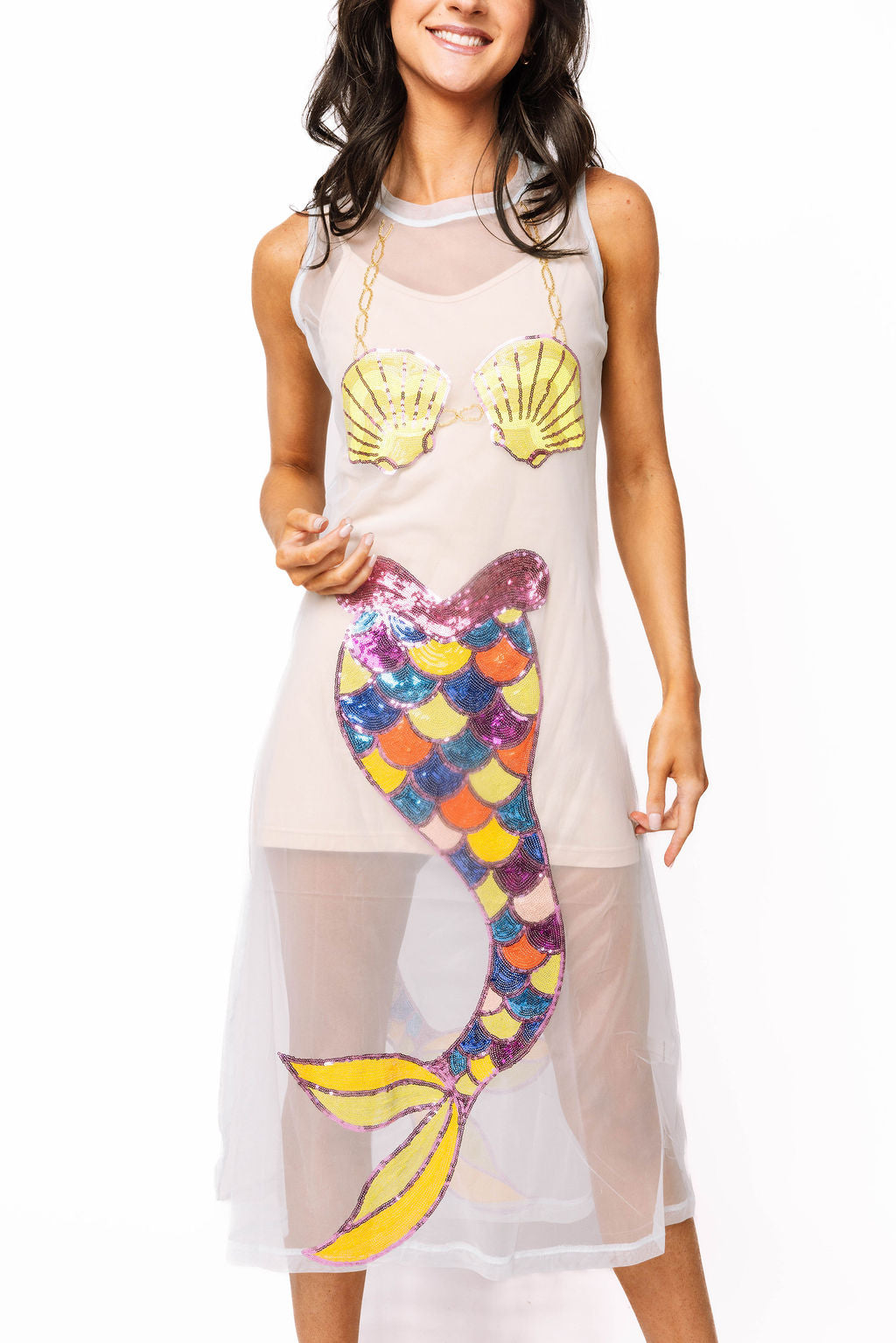 White Sheer Mermaid Midi Coverup