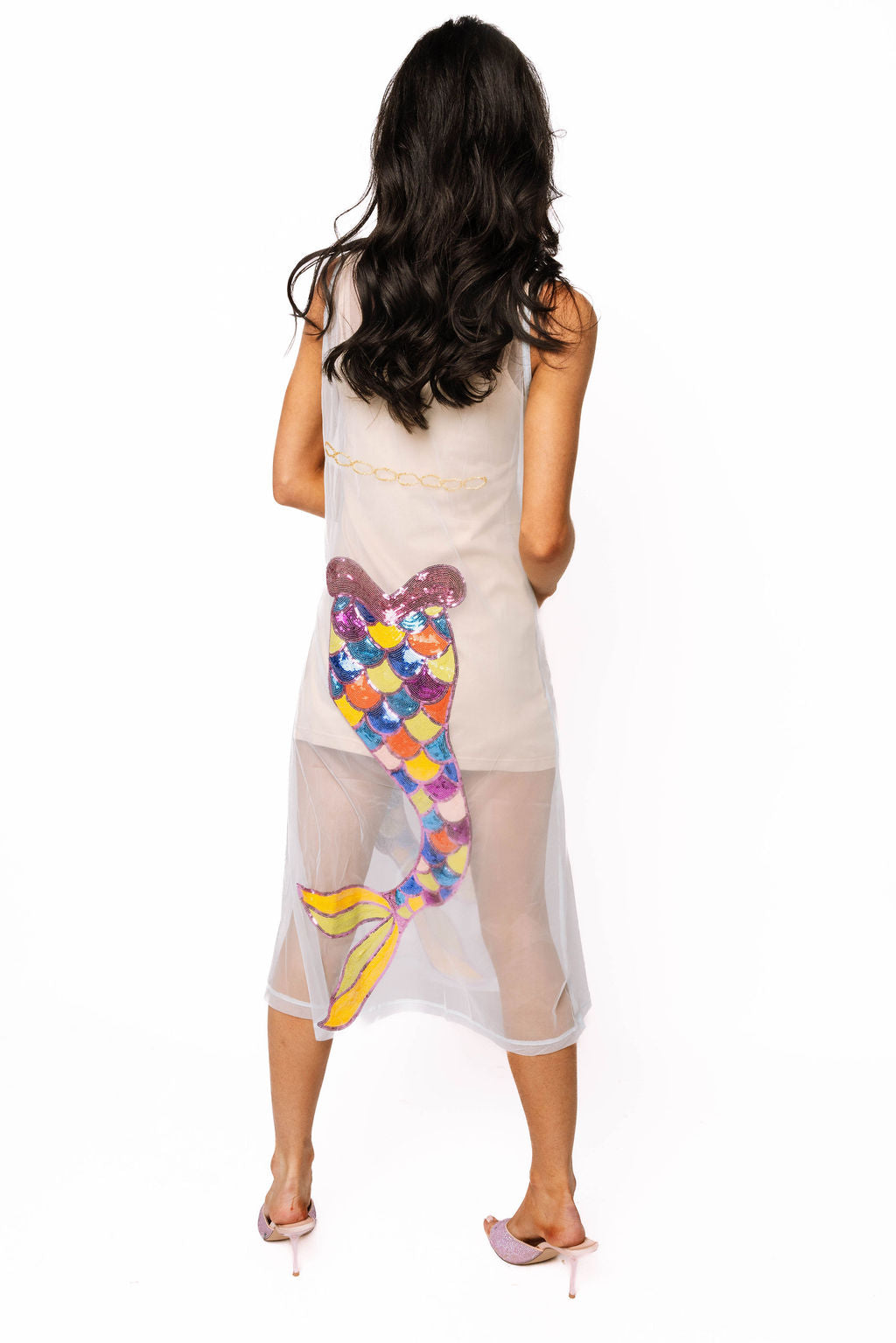 White Sheer Mermaid Midi Coverup