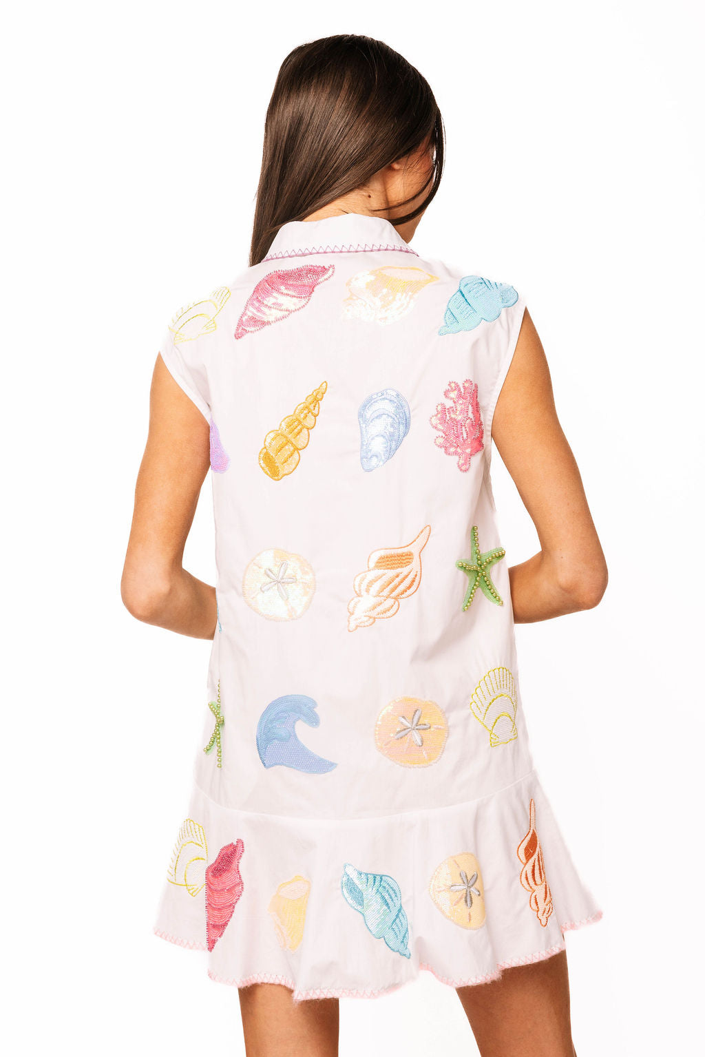 White Multi Shell Cotton Button Up Tank Dress
