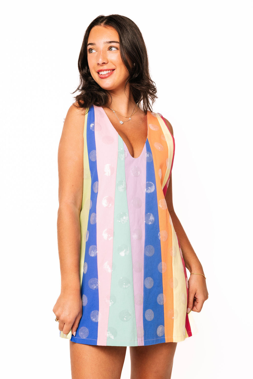 Multi Stripe Clear Sequin Polka Dot Tank Dress